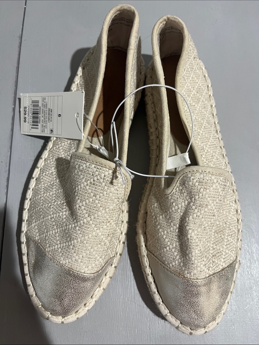 Universal Thread Cream Woven Espadrille Loafers with Metallic Toe